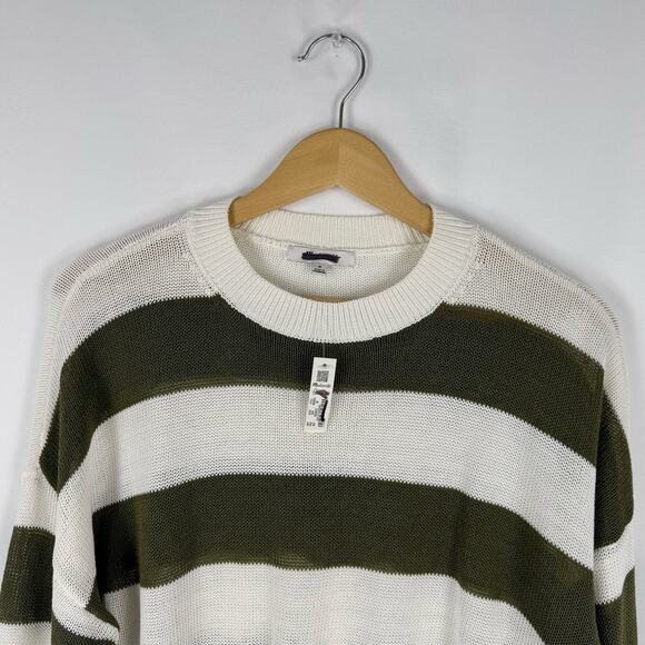 Madewell Sweater Womens Medium White Green Stripe Loose Knit Crewneck - Picture 3 of 14